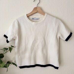 ✨ Zara Knit Contrast Trim Short Sleeve Top ✨